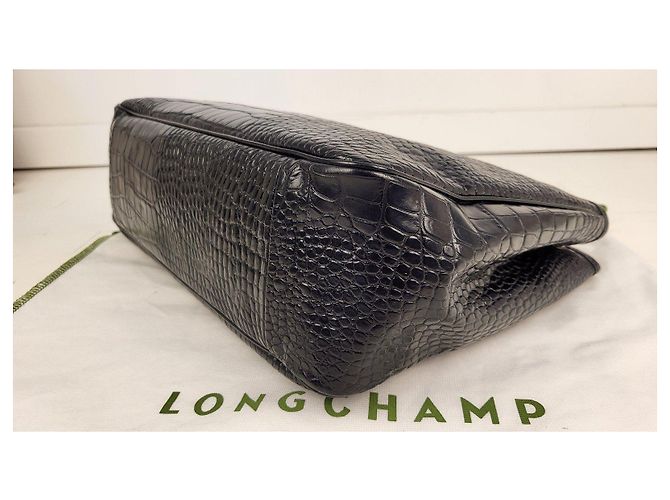 Longchamp Roseau Handtasche aus schwarzem Leder in Krokodil-Optik - Ansicht 18
