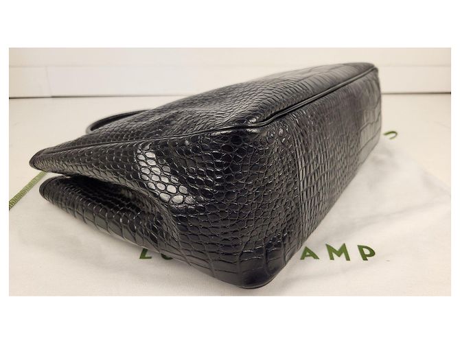 Longchamp Roseau Handtasche aus schwarzem Leder in Krokodil-Optik - Ansicht 19