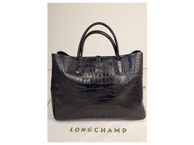 Longchamp Roseau Handtasche aus schwarzem Leder in Krokodil-Optik - Ansicht 5