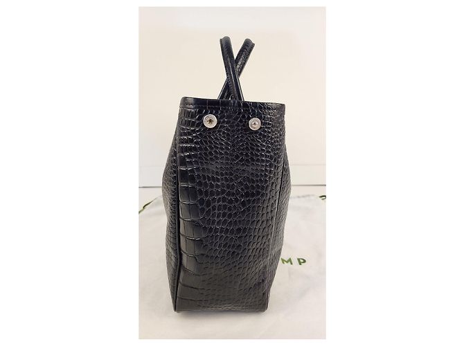 Longchamp Roseau Handtasche aus schwarzem Leder in Krokodil-Optik - Ansicht 9