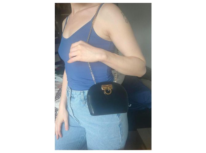 Salvatore Ferragamo Borsa a Tracolla Gancini Pelle Nera Nero - vista 17