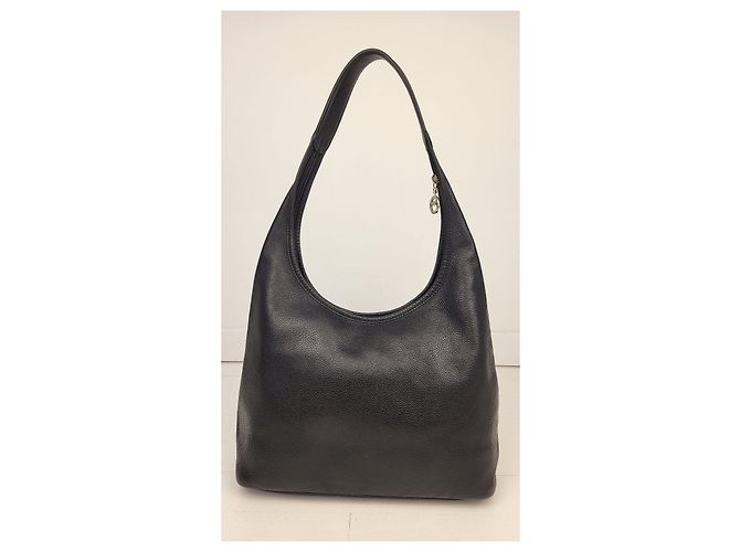 Longchamp Le Foulonne Handtasche aus schwarzem Narbenleder - Ansicht 11