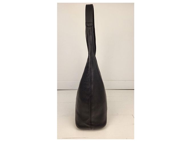 Longchamp Le Foulonne Handtasche aus schwarzem Narbenleder - Ansicht 12
