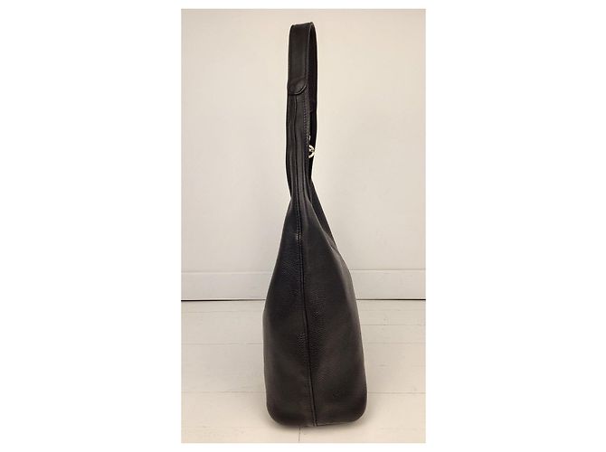Longchamp Le Foulonne Handtasche aus schwarzem Narbenleder - Ansicht 13