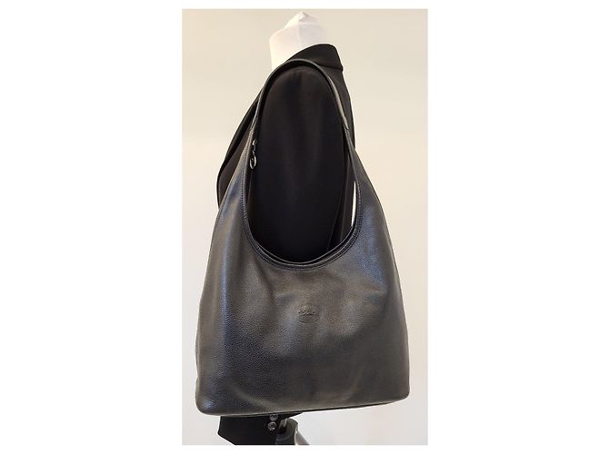 Longchamp Le Foulonne Handtasche aus schwarzem Narbenleder - Ansicht 2