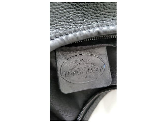 Longchamp Le Foulonne Handtasche aus schwarzem Narbenleder - Ansicht 3