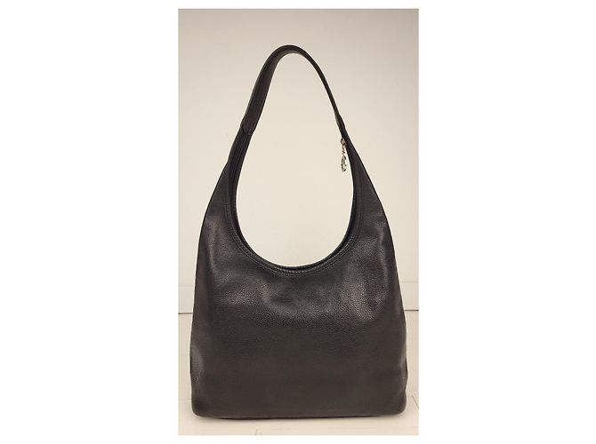 Longchamp Le Foulonne Handtasche aus schwarzem Narbenleder - Ansicht 5