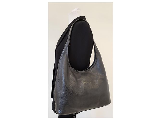 Longchamp Le Foulonne Handtasche aus schwarzem Narbenleder - Ansicht 6
