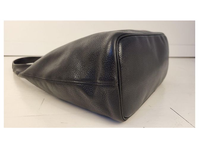 Longchamp Le Foulonne Handtasche aus schwarzem Narbenleder - Ansicht 8