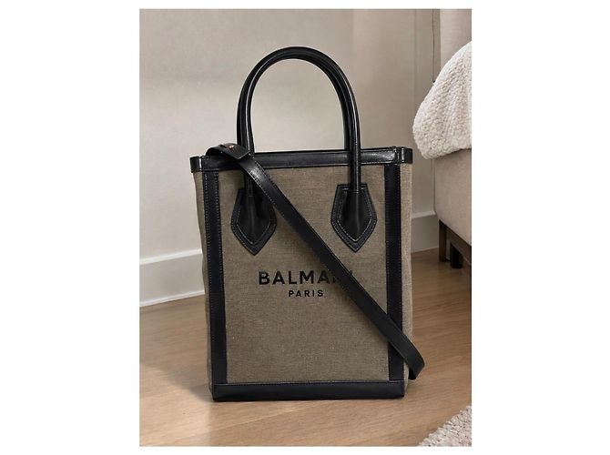 Balmain Paris Shopper-Bag aus Canvas und Leder Schwarz Beige - Ansicht 2