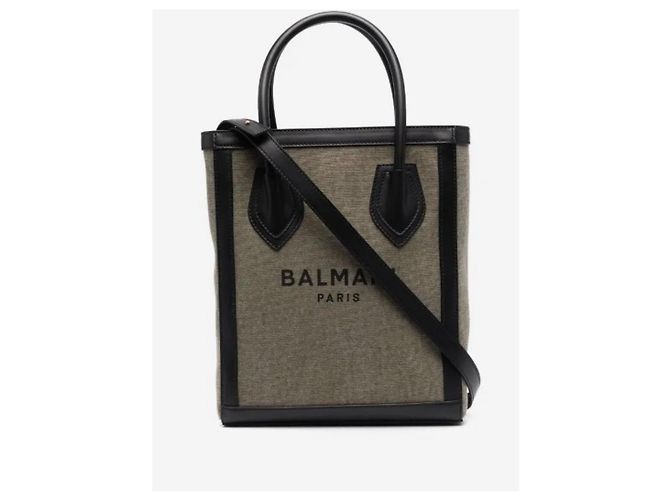 Balmain Paris Shopper-Bag aus Canvas und Leder Schwarz Beige - Ansicht 3
