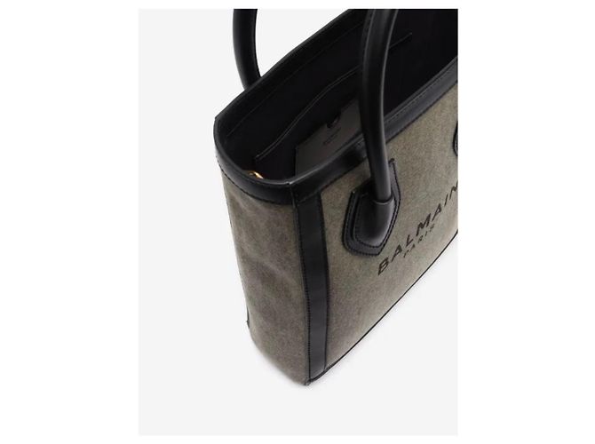 Balmain Paris Shopper-Bag aus Canvas und Leder Schwarz Beige - Ansicht 6