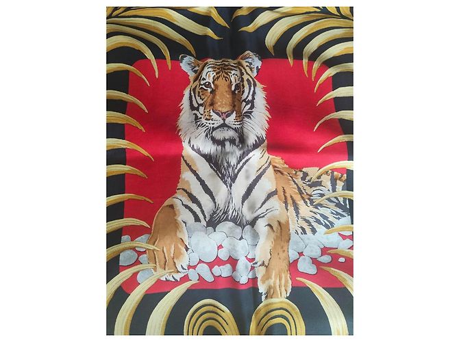 Hermès "Tigre Royal" Seidentuch Schwarz Rot Beige Golden - Ansicht 2