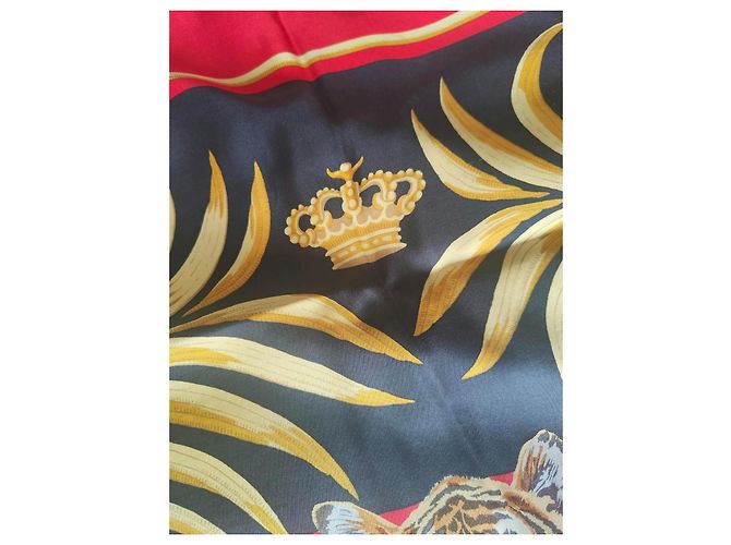 Hermès "Tigre Royal" Seidentuch Schwarz Rot Beige Golden - Ansicht 8