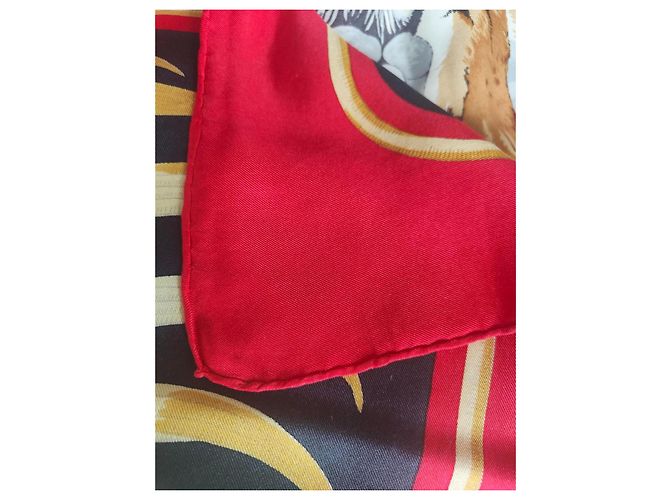 Hermès "Tigre Royal" Seidentuch Schwarz Rot Beige Golden - Ansicht 9