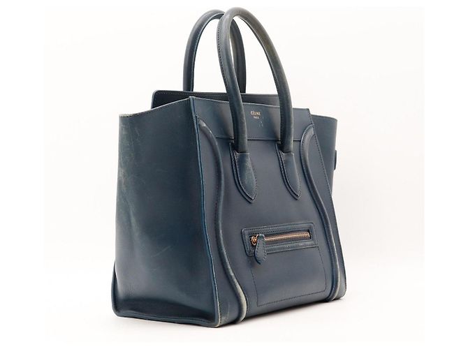 Céline Celine Mini Luggage Bolsa Couro Azul - vista 4