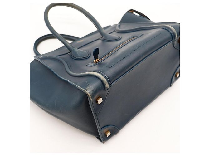 Céline Celine Mini Luggage Bolsa Couro Azul - vista 7