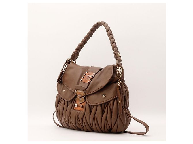 Miu Miu Borsa Hobo in Pelle Arricciata Marrone - vista 2