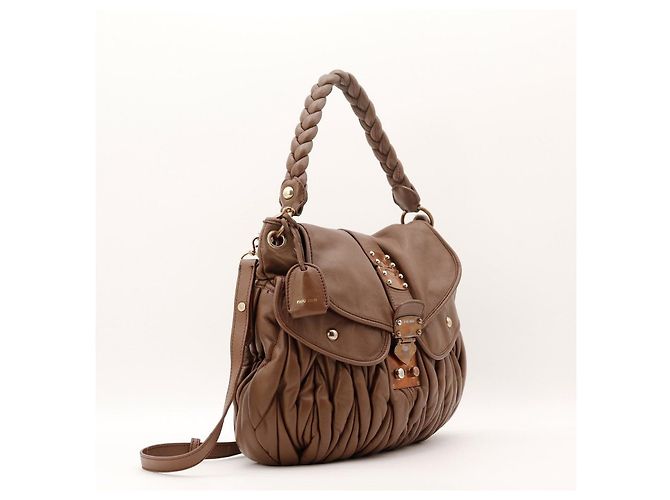 Miu Miu Borsa Hobo in Pelle Arricciata Marrone - vista 4