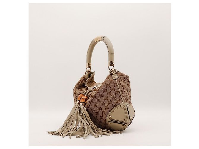 Bamboo Gucci Borsa Hobo Monogram GG con Nappine in Bambù Marrone Beige - vista 2