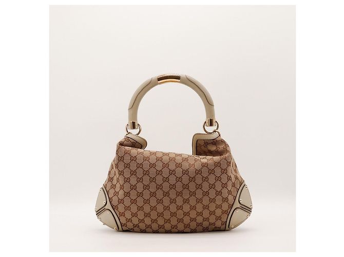 Bamboo Gucci Borsa Hobo Monogram GG con Nappine in Bambù Marrone Beige - vista 3