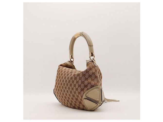 Bamboo Gucci Borsa Hobo Monogram GG con Nappine in Bambù Marrone Beige - vista 4