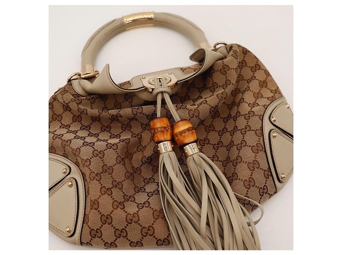 Bamboo Gucci Borsa Hobo Monogram GG con Nappine in Bambù Marrone Beige - vista 6