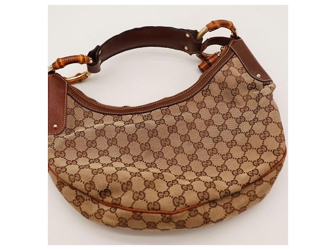 Gucci Monogram Bamboo Hobo-Bag Braun Beige - Ansicht 6