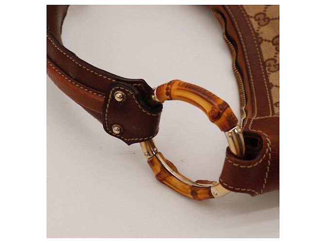 Gucci Monogram Bamboo Hobo-Bag Braun Beige - Ansicht 7