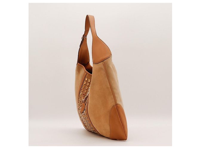Borsa Hobo Gucci in camoscio e pelle con borchie Marrone - vista 2