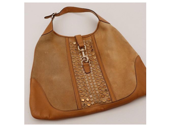Borsa Hobo Gucci in camoscio e pelle con borchie Marrone - vista 6