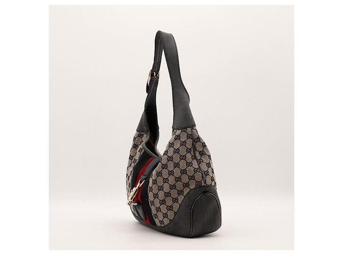 Gucci Borsa Hobo Jackie in tela monogram Nero Rosso Beige - vista 2