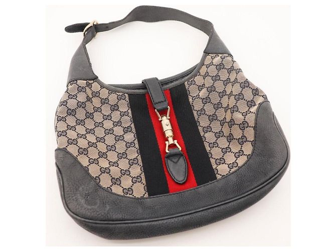 Gucci Borsa Hobo Jackie in tela monogram Nero Rosso Beige - vista 6