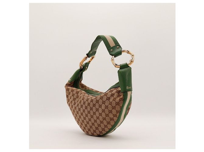 Bamboo Borsa Hobo Gucci in tela GG Supreme e bambù Marrone D'oro Verde - vista 2