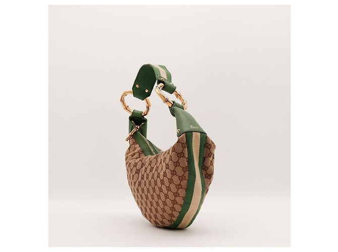 Bamboo Borsa Hobo Gucci in tela GG Supreme e bambù Marrone D'oro Verde - vista 4