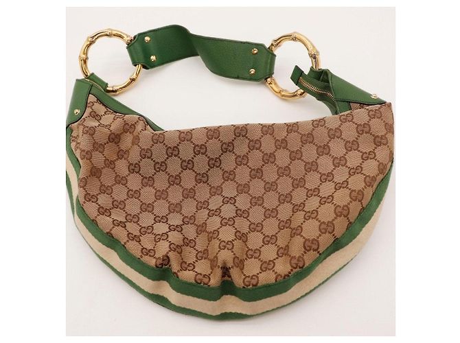 Bamboo Borsa Hobo Gucci in tela GG Supreme e bambù Marrone D'oro Verde - vista 6
