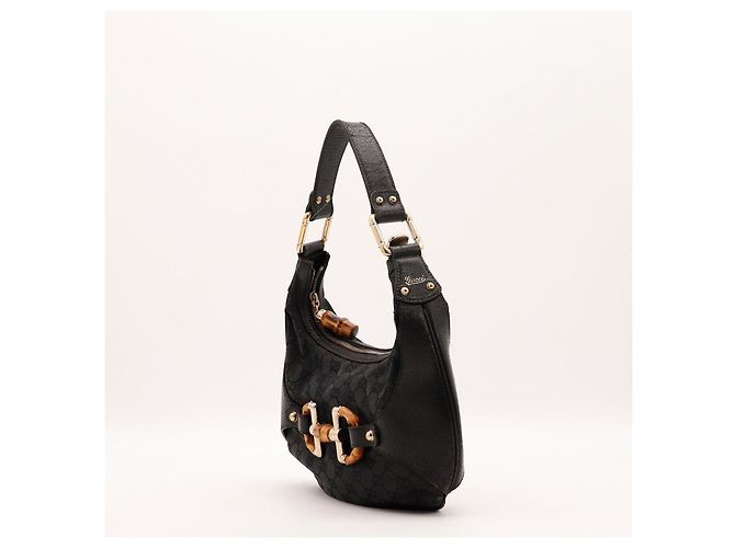 Borsa a tracolla Gucci Bamboo in tela GG Nero - vista 2