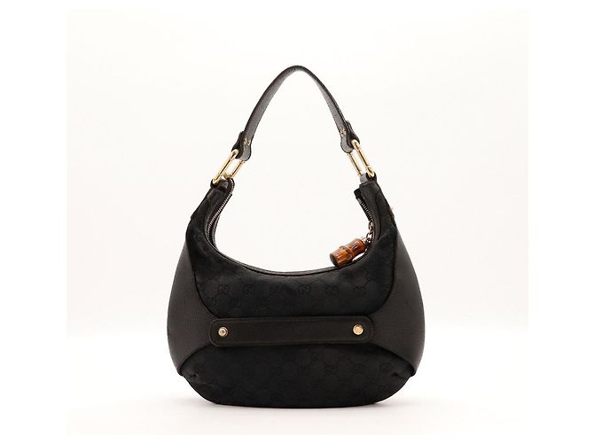 Borsa a tracolla Gucci Bamboo in tela GG Nero - vista 3