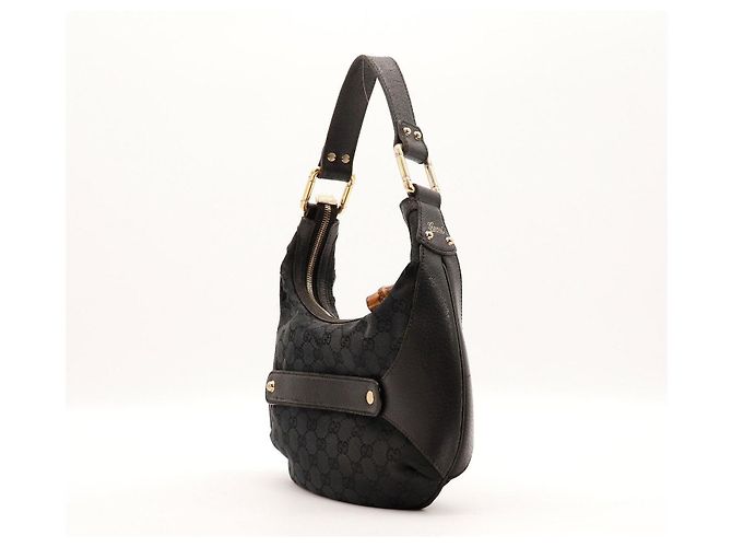 Borsa a tracolla Gucci Bamboo in tela GG Nero - vista 4