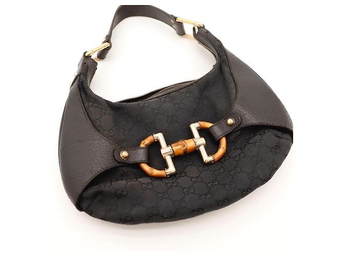 Borsa a tracolla Gucci Bamboo in tela GG Nero - vista 6