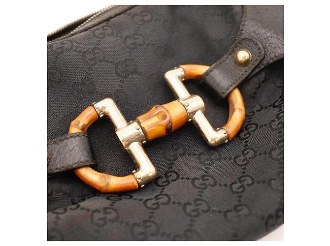 Borsa a tracolla Gucci Bamboo in tela GG Nero - vista 7