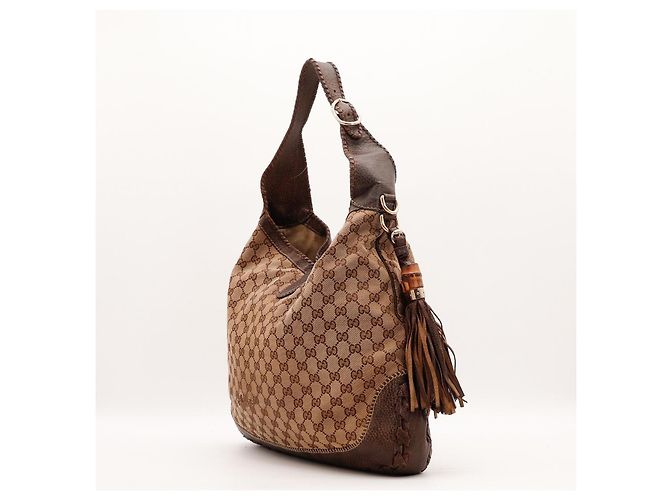 Bamboo Borsa hobo Gucci in tela monogram GG con bambù Marrone Monogramma - vista 4