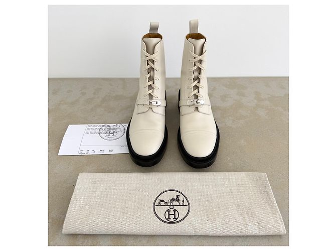 Botines Hermès Funk Kelly Blanc de Paris Piel Talla 38 Blanco - vista 4