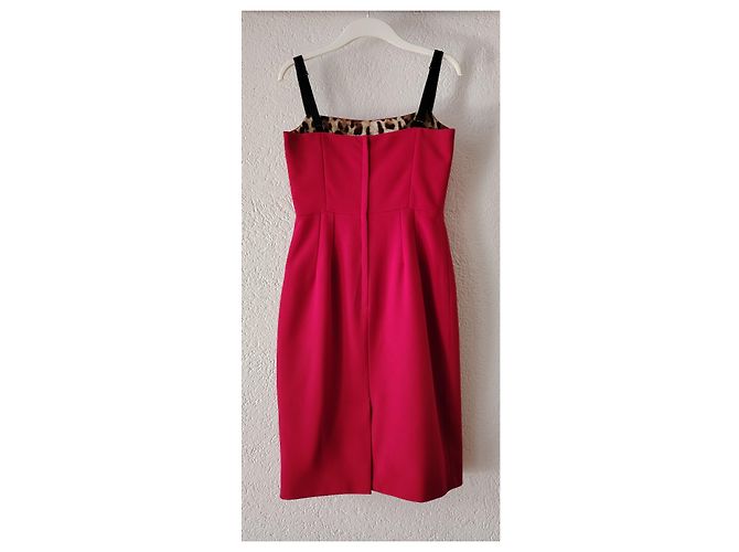 Dolce & Gabbana Rotes Midi Etuikleid mit Leopardenfutter - Ansicht 3