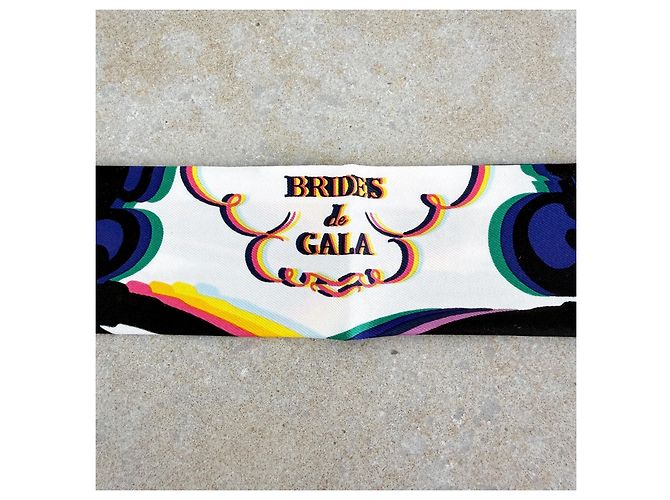 Twilly Hermès Brides de Gala Shadow de seda com franjas Preto Rosa Branco Azul Verde Laranja Amarelo - vista 8