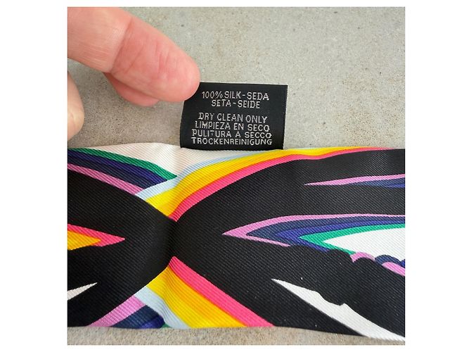 Twilly Hermès Brides de Gala Shadow de seda com franjas Preto Rosa Branco Azul Verde Laranja Amarelo - vista 9