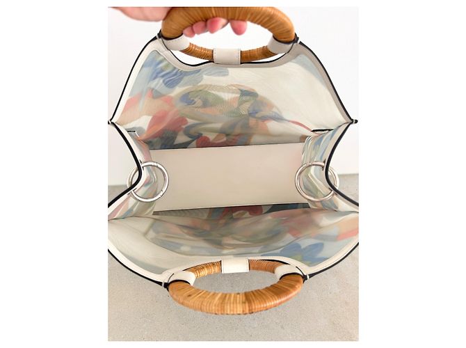 Fendi Runaway Large Shopper Tote in mesh floreale e rattan Bianco Multicolore - vista 11