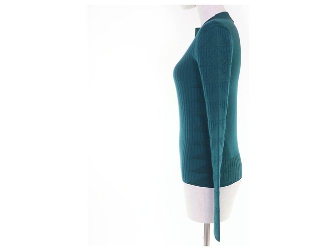 Hermès Hermes 3H2641DX Top de punto de lana seda cachemira 34 Verde - vista 2