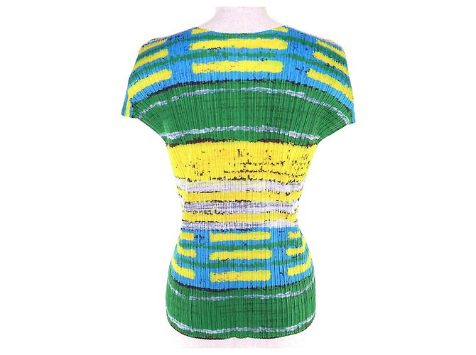 Issey Miyake PLEATS PLEASE Camiseta de poliéster con estampado all-over Azul Verde Amarillo - vista 3