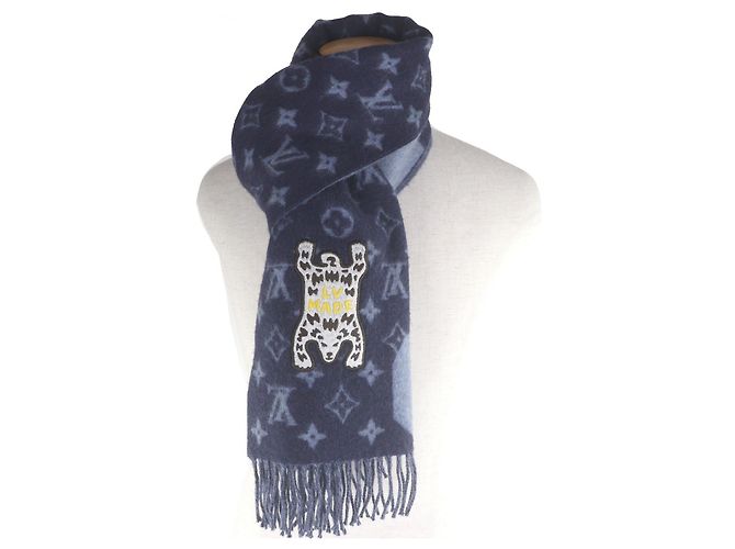 Louis Vuitton NIGO 100% Cashmere Schal Blau Marineblau - Ansicht 3